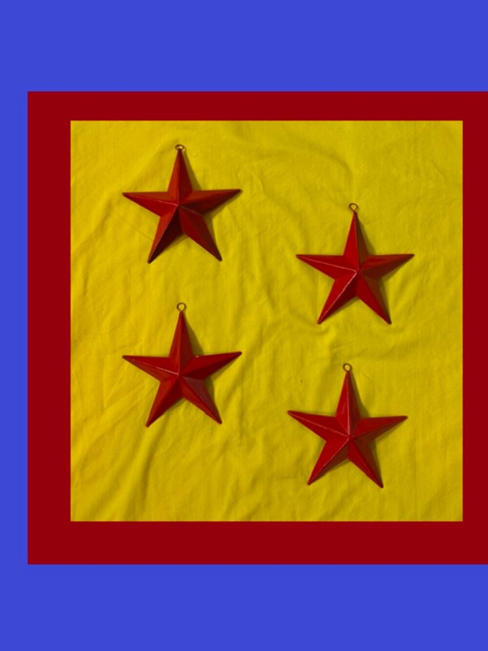 Four (4) Red Painted Tin Star with Hanging Loop 6 3/4" by 6 3/4" Four (4) 16006B